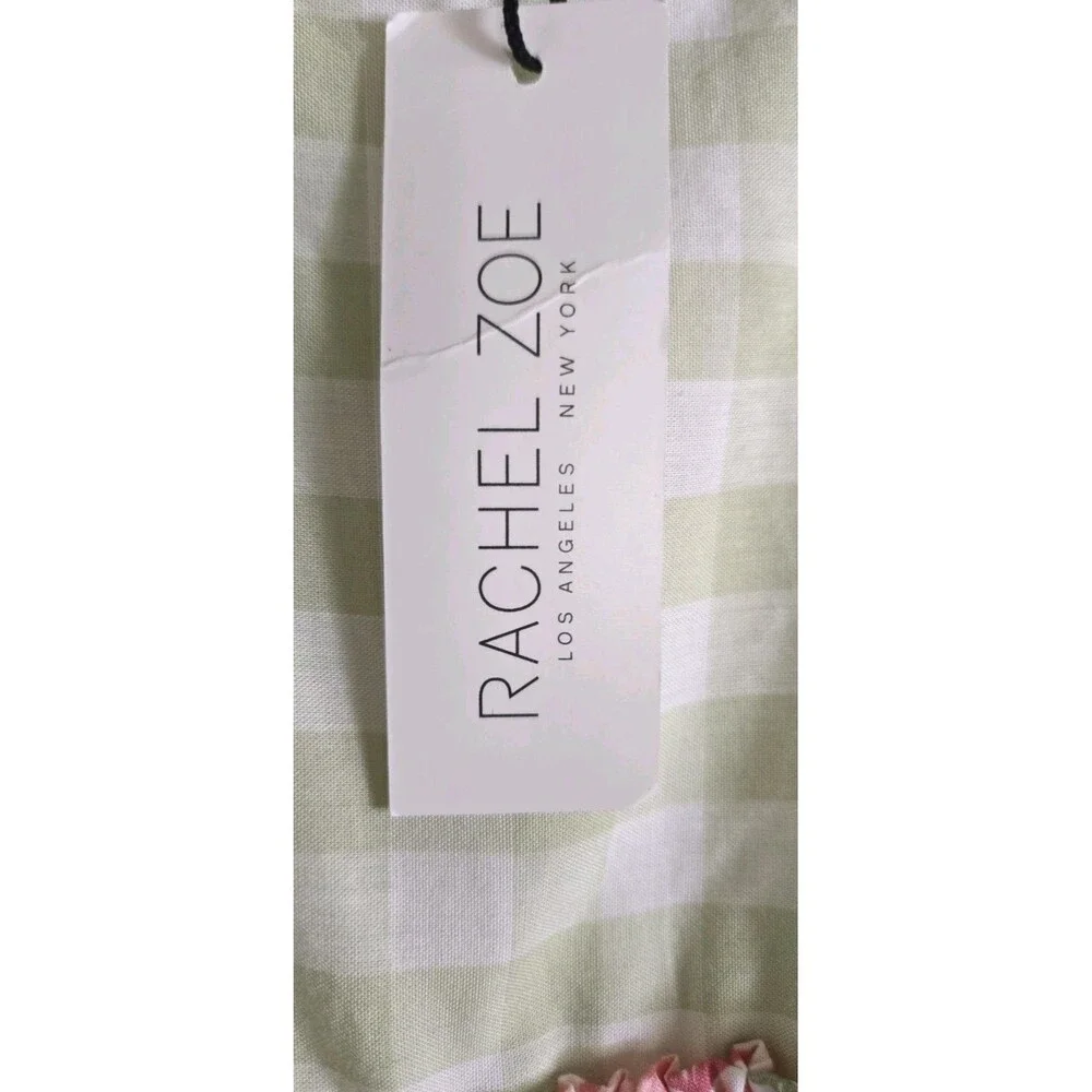 NWT RACHEL ZOE Girls Dress Floral Tiered Check Green Pink Shirred Back Size 7